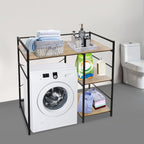 3 Tier Washing Machine Shelf, Over The Washer and Dryer Storage Shelves Space Saving Shelving Units Drying Organizer Stand with Side Racks for Laundry Room Apartment Bathroom (Black, Brown)