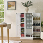 Pantry Cabinet with Storage,Freestanding Kitchen Hutch with Doors & Adjustable Shelves, Small Snacks Spices Wine Sideboard for Kitchen,Dining Room (White)
