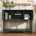 ARTPOWER Vintage Console Table with Hand-Carved Doors, 42" Narrow Entryway Table with Storage, Retro Sofa Table with Open Storage Shelf, Console Tables for Entryway, Hallway, Foyer, Living Room, Green
