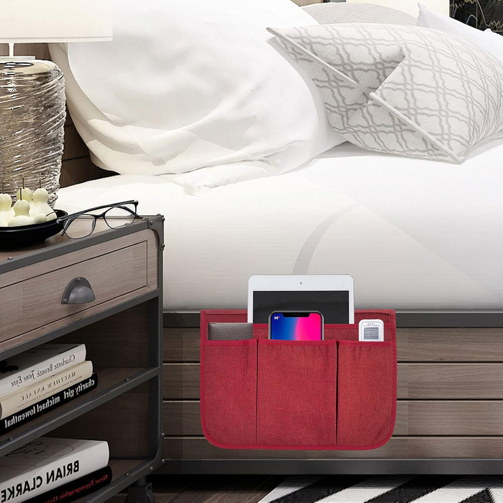 Bedside Caddy Bedside Storage Organizer Magazine Phone Tablet iPad Remote Holder, Organizer Caddy for Home College Dorm Bed, Sofa, Bunk Bed (Burgundy)