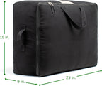 Soft Canvas Storage Bags with Zipper. Thick Breathable, 1pc King/Queen Comforter Organizer. Four Carrying Handles and Window. Large 25x19x9in Bag for Sheets Blankets Bedding Pillows, Clothes (Black)