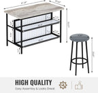 AWQM Kitchen Island with Seating & Storage, Bar Table and Chair Set, Grey | Modern Bar Table and Chairs Set for 2, Faux Marble Island Table, with 2 Chair, For Small Space, Apartment, Home Bar
