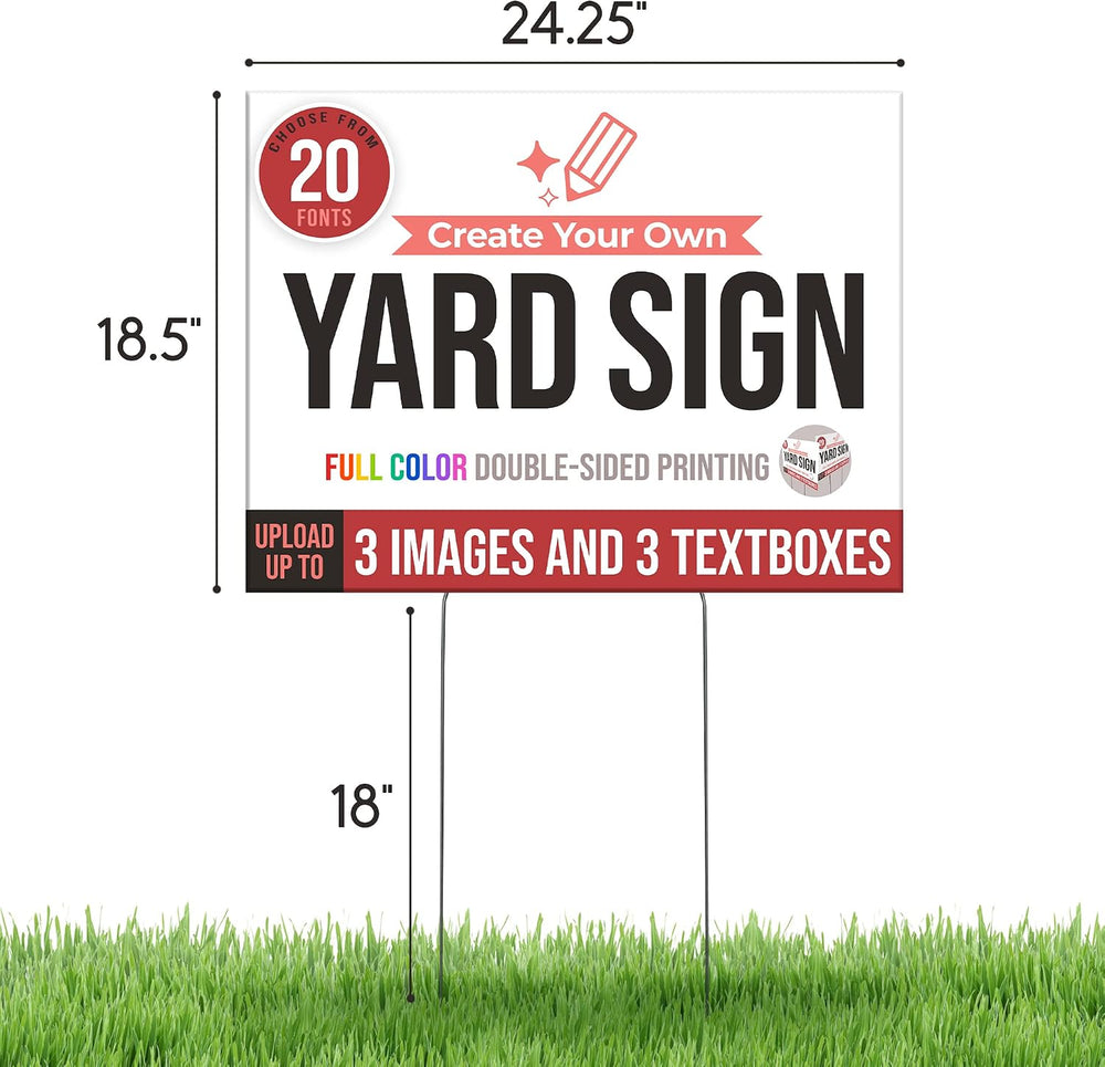4 Pack 24x18" Double Sided Custom Yard Sign with Metal Stakes, Personali...