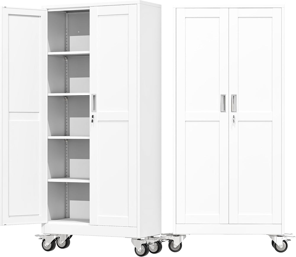 71" Metal Garage Storage Cabinet with Wheels and Locking Doors and Tall ...