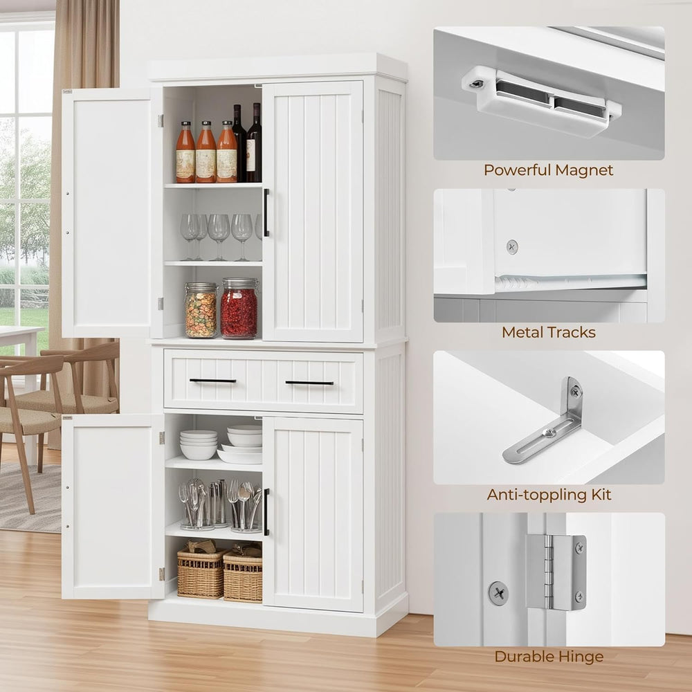 Yaheetech 72.5" H Freestanding 4-Door Kitchen Storage Cabinet,White | St...