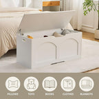 Storage Chest, 31.5" Wooden Storage Trunk Bench, Entryway Bench, Storage Box, Toy Chest with Lift Top, U-Shaped Opening, Easy Assembly, 31.5" x 15.7" x 18.3" Toy Box Chest Organizer Bench, Ivory White