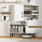 Giantex 47-Inches Storage Cabinet with Doors, Open Shelves, Anti-Tipping Device, 4-Tier Bookcase for Books & Photos, Tall Cupboard, Floor Cabinet for Living Room, Kitchen Buffet Sideboard
