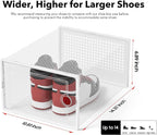 Kuject XX-Large Shoe Storage Boxes Organizers Clear Plastic Stackable 12 Pack, Shoe Rack & Holder Substitute, Sneaker Containers, Toy Storage Organizer Bins for Entryway, Closet, Under Bed, White