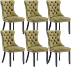 Velvet Dining Chairs Set of 6, Upholstered Dining Room Chairs with Back Ring Pull Trim and Solid Wood Legs,Tufted Wingback Kitchen Chairs for Dining Room,Living Room,Kitchen(Olive Green)