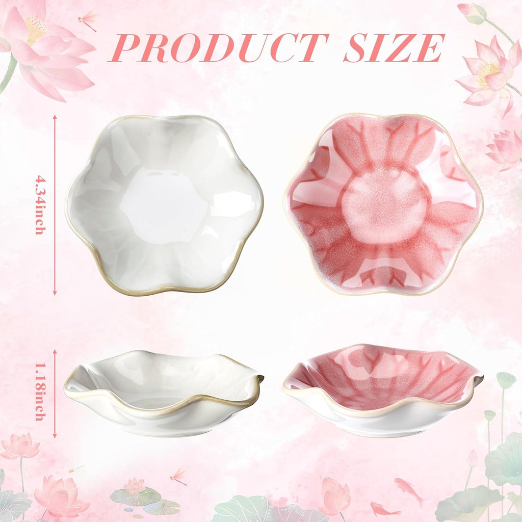 meekoo 2 Pcs Trinket Dishes for Jewelry Lotus Leaf Shape Ceramic Ring Holder Jewelry Tray Bowl Woman Gift for Mom Sister(Pink and White)