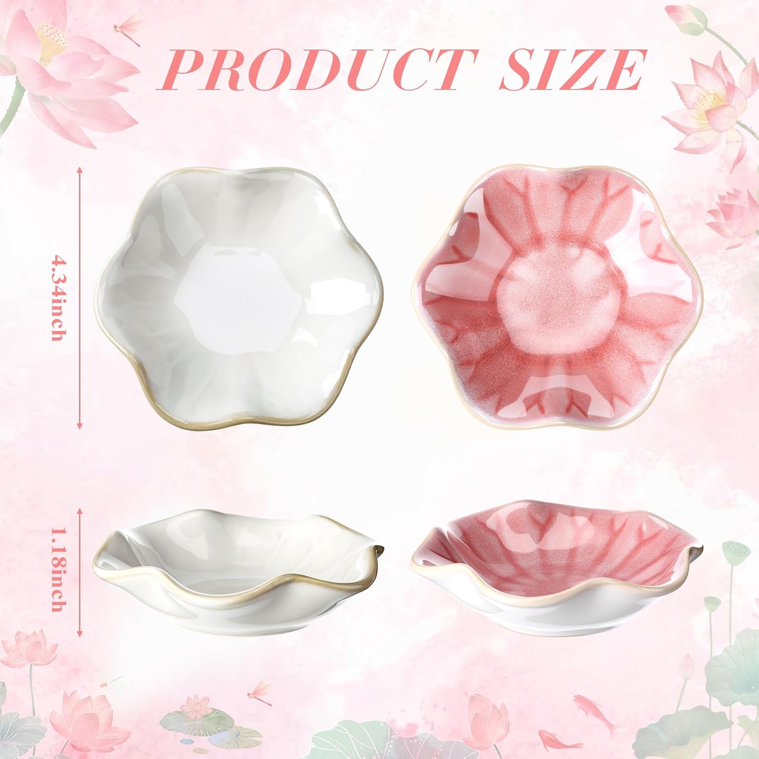 meekoo 2 Pcs Trinket Dishes for Jewelry Lotus Leaf Shape Ceramic Ring Holder Jewelry Tray Bowl Woman Gift for Mom Sister(Pink and White)