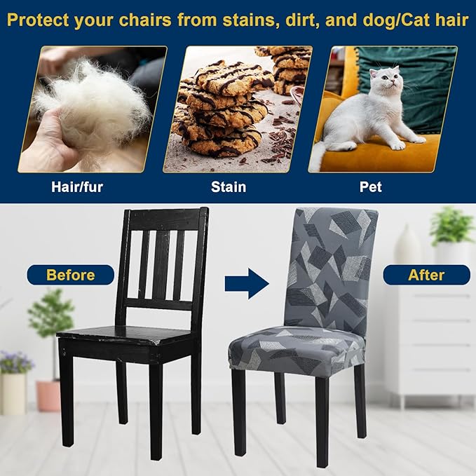 Chair Covers, Stretch Kitchen Dining Room Chair Covers Set of 6, Removable Washable Dining Chair Slipcovers for Home, Hotel, Banquet