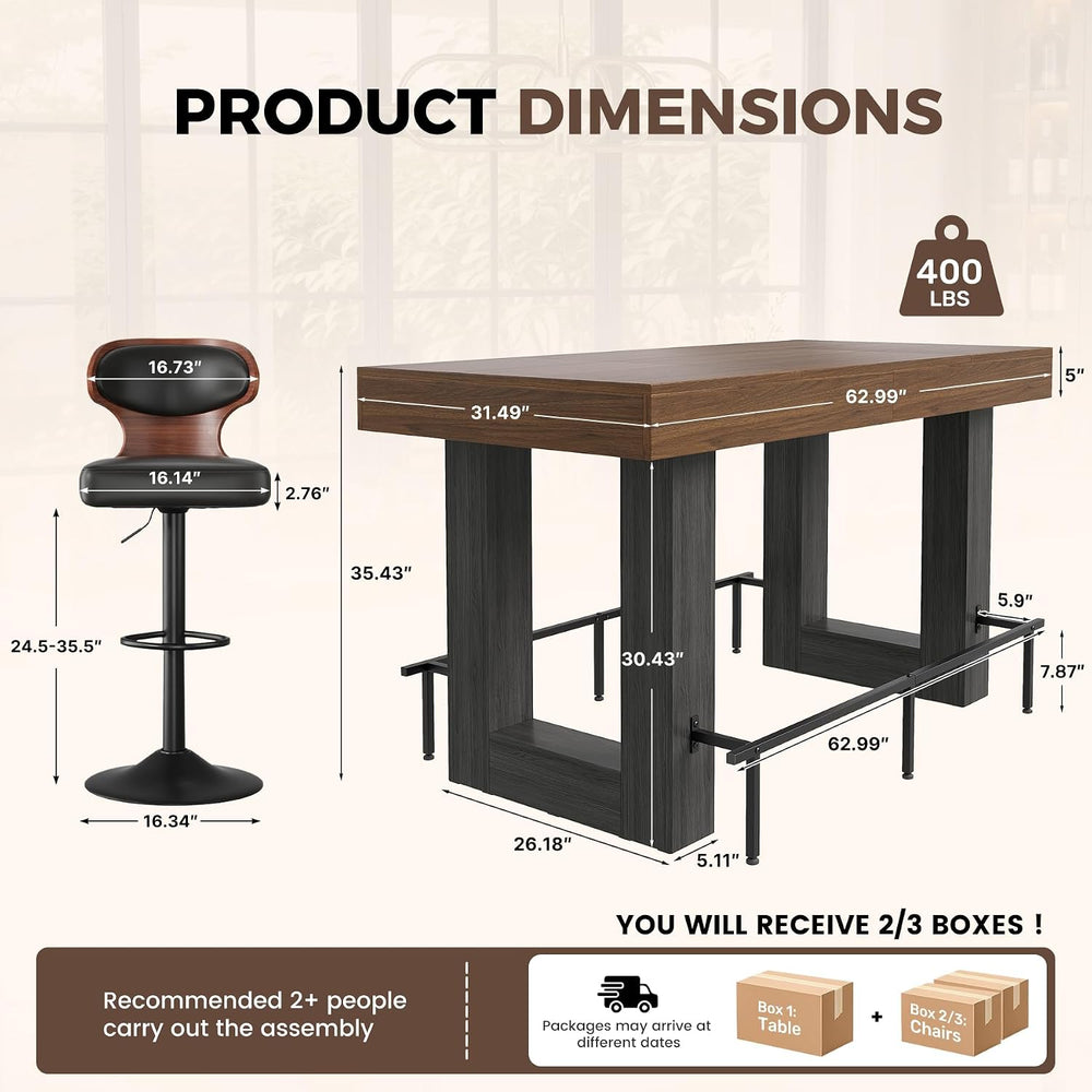 Miereirl 5-Piece Bar Table Set, 63" Counter Height Dining Table with 4 S...