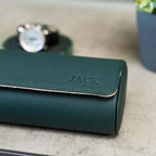 DailyWatch | Personalized Watch Roll Travel Case For 4 Watches - Handmade Genuine Leather Travel Case With Custom Engraving of Name or Initials - Dark Green Litchi