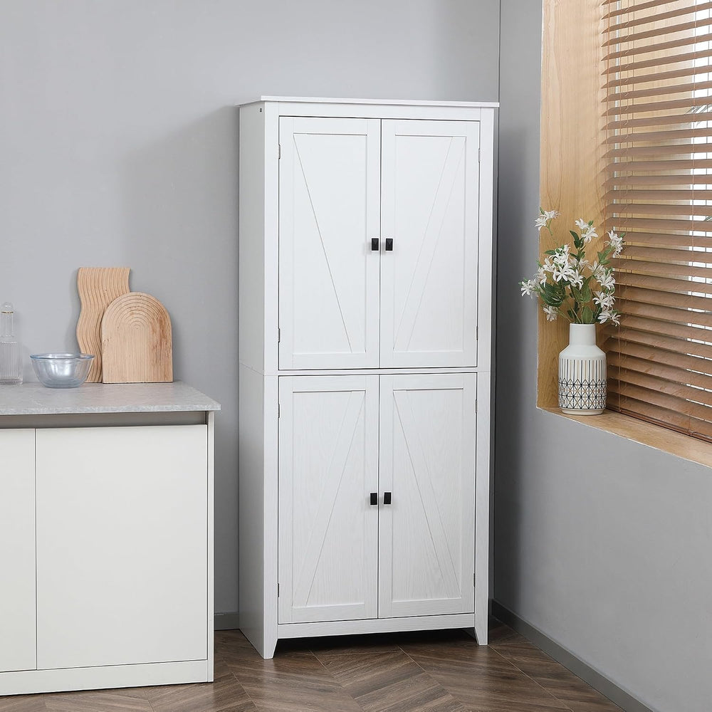 Modern Freestanding 4-Door Kitchen Pantry, Storage Cabinet Organizer with 4-T...