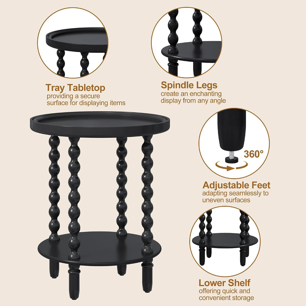 2 Tier Round Side Table with Storage Shelf,Accent Tray End Table with Modern ...
