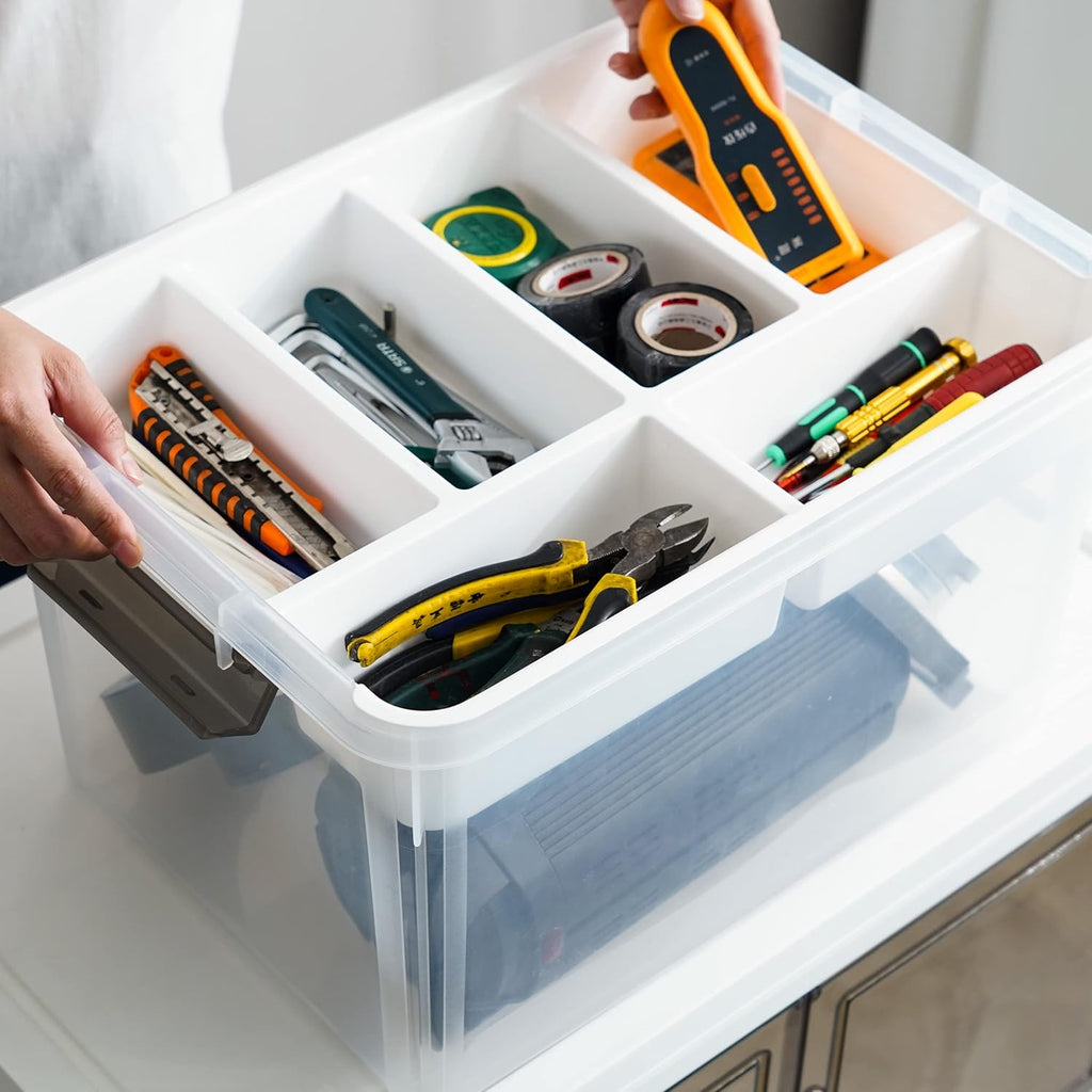 Citylife 32 QT Plastic Storage Box with Removable Tray Craft Organizers and Storage Clear Storage Container for Organizing Bead, Tool, Sewing, Playdoh