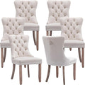 Modern Dining Chairs Set of 6, Tufted Upholstered Dining Chair with Solid Wood Legs, Beige Velvet Accent Chair, Sillas de Comedor, 6 Dining Chairs (Beige, Velvet, 6Pcs)
