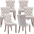 Modern Dining Chairs Set of 6, Tufted Upholstered Dining Chair with Solid Wood Legs, Beige Velvet Accent Chair, Sillas de Comedor, 6 Dining Chairs (Beige, Velvet, 6Pcs)