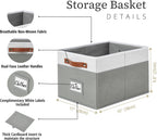DECOMOMO Storage Bins, Storage Baskets for Shelves (Grey & White) | 4 Pack Fabric Storage Bins, 15" x 11" x 9.9" Foldable Storage Bins with Labels