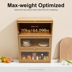 Kitchen Pantry Sideboard Small Bamboo Cabinet with 3 Clear Acrylic Doors Freestanding Countertop Storage for Dishes Bottles Spices