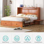 BALUS Murphy Cabinet Bed, Murphy Bed with Spacious Drawers,Queen Foldable Murphy Chest Bed with USB Charging Station for Living Room Apartment Bedroom,Cherry