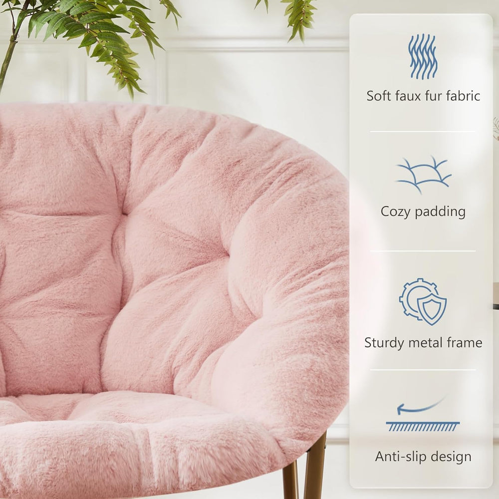 DUMOS Faux Fur Saucer Chair, Living Room Folding Lounge Chair | XL Circle Moo...