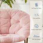 DUMOS Faux Fur Saucer Chair, Living Room Folding Lounge Chair | XL Circle Moon Mushroom Style, Gaming Dorm Small Spaces, Foldable Oversized Accent Seat, Reading