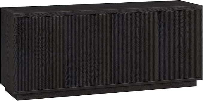 Henn&Hart Fluted TV Stand for TVs up to 65" with 2 Concealed Ribbed Storage Cabinets and Adjustable Shelves for Living Room, Family Room, or Office, Natural Black