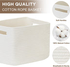 Temary Woven Storage Baskets, Set of 3 Rope Baskets for Storage Clothes, Towels, Versatile Boho Storage Bins (White, 13"x9.8"x8.5")