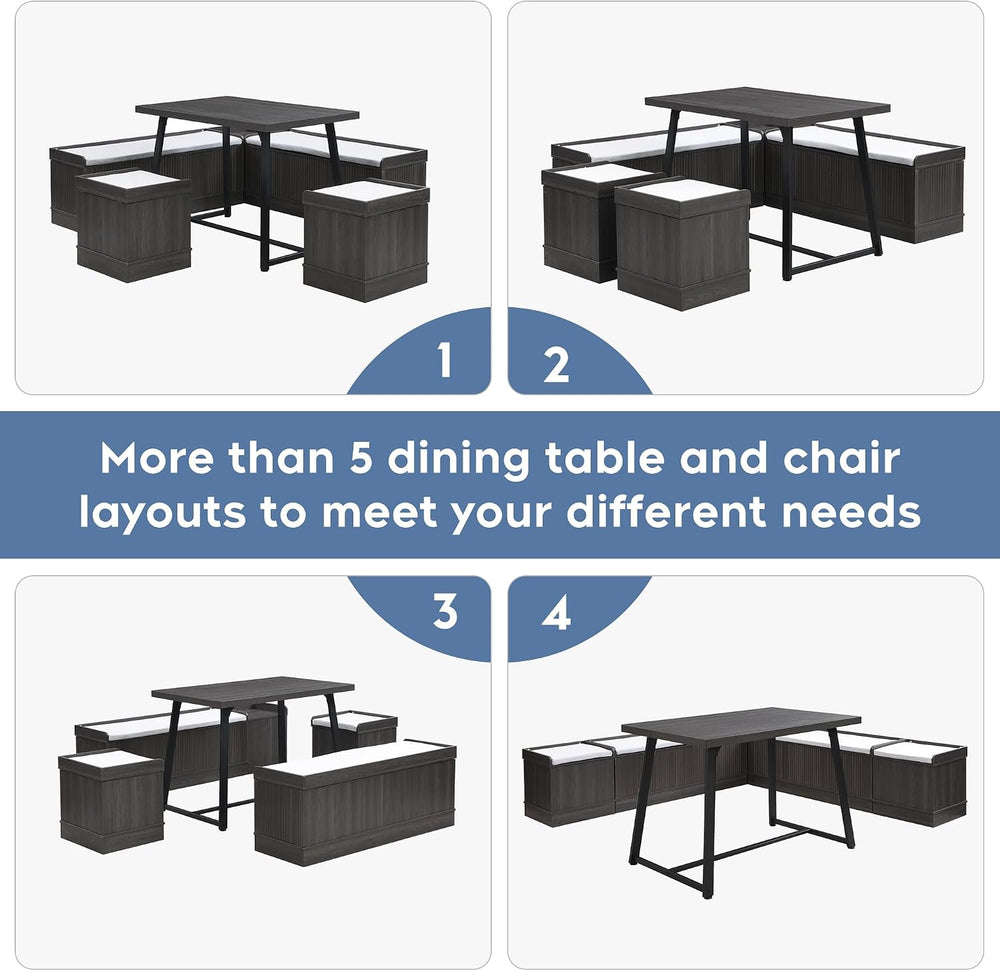 XIAO WEI Corner Dining Table Set, 6-Piece Breakfast Nook Dining Set with Stor...