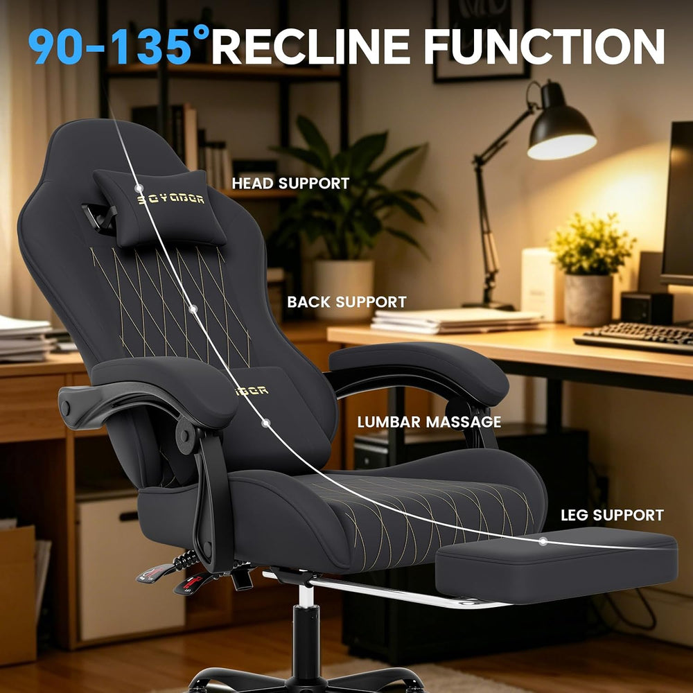 Breathable Fabric Gaming Chair with Footrest, Ergonomic High Back Computer Ch...