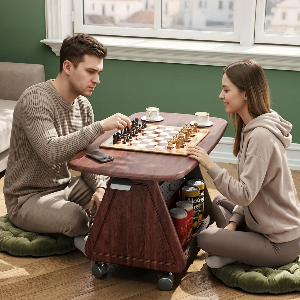 Rolling Side Table with Wheels, Sofa Couch Desk with Storage