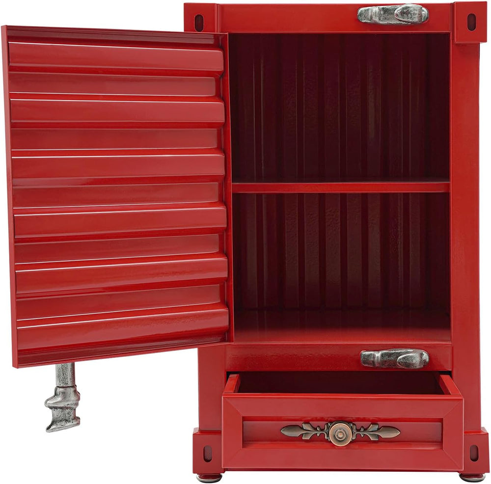 Industrial Metal Container Side Table 3-Tier Iron Cabinet with Drawer and Pas...