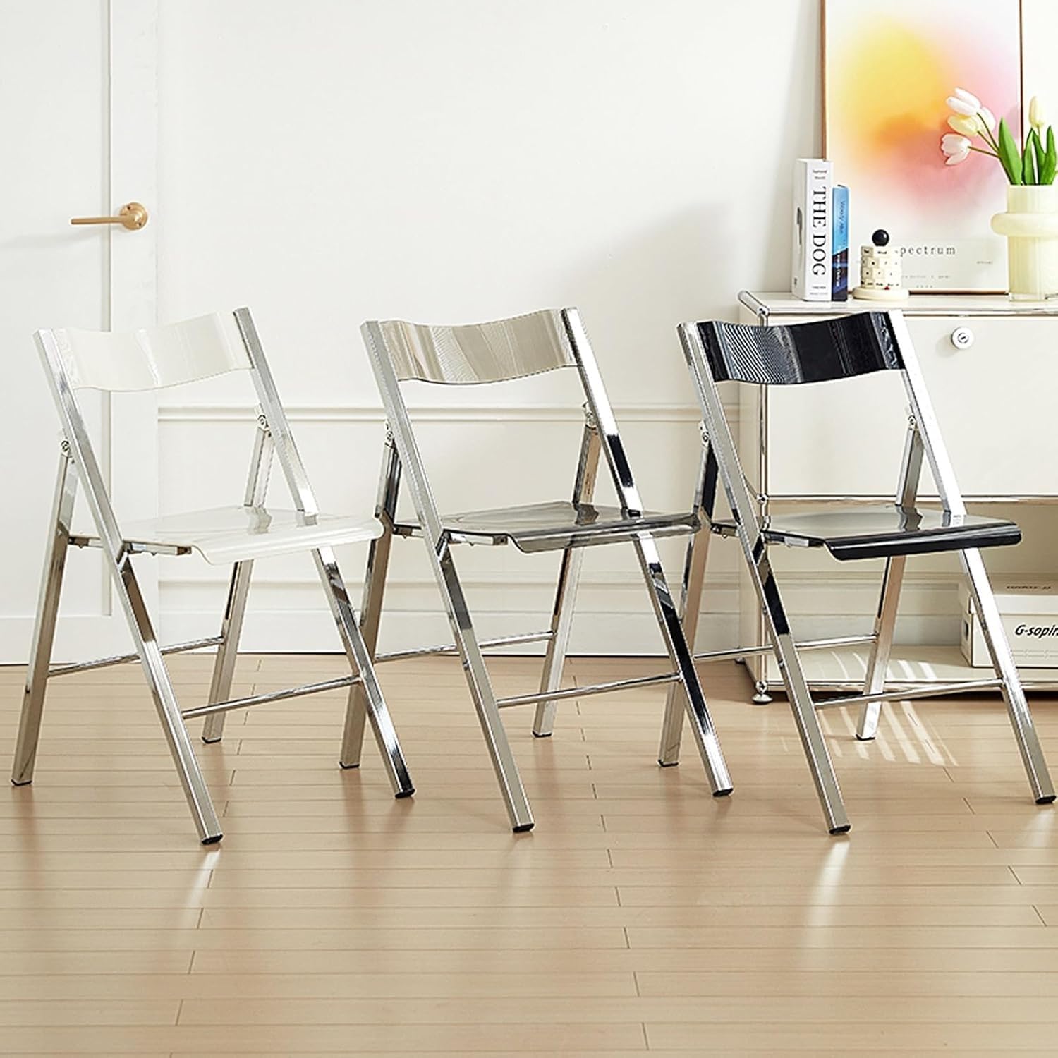 Modern Transparent Folding Chair Acrylic Folding Ghost Stackable Crystal Seat-PC Plastic Living Room(Transparent)