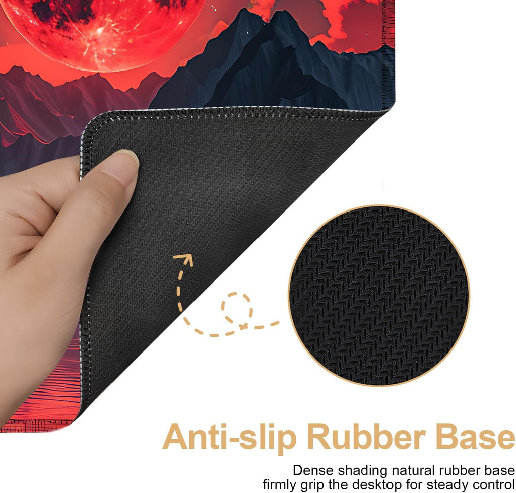 Large Mouse Pad, Red Moon Landscape Desk Mat, Extended Gaming Mouse Pad with Non-Slip Rubber Base, Thick 3mm Smooth Surface Keyboard Mat for Office & Home,35.5 x 15.8 in