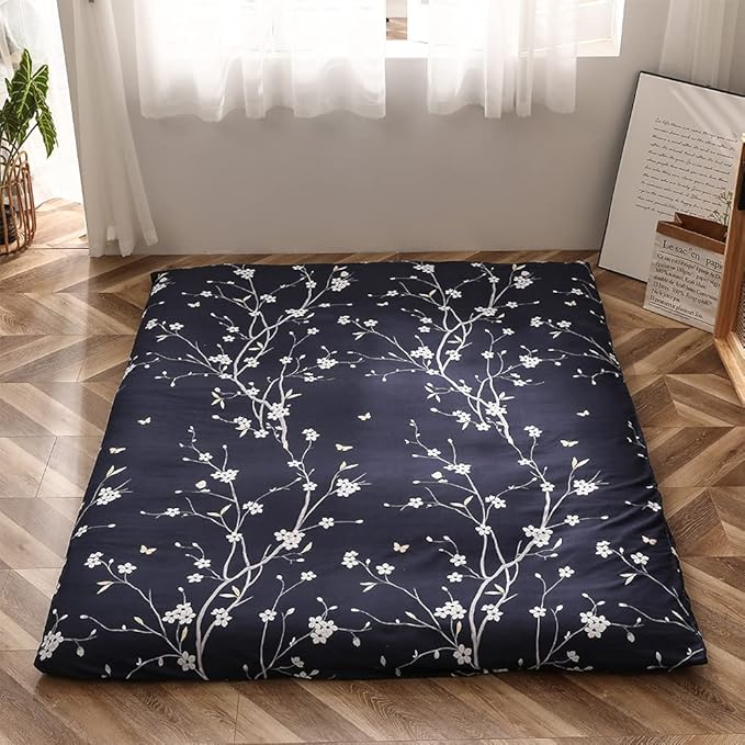 MAXYOYO Japanese Floor Mattress Futon Mattress, 4" Thicken Tatami Mat Sleeping Pad Foldable Roll Up Mat Boys Girls Dormitory Pad Kids Floor Lounger Pillow Bed, Charcoal Grey, Queen Size