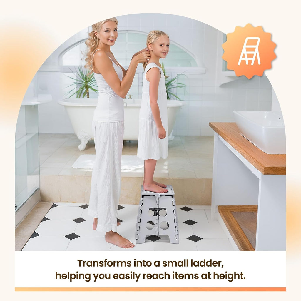 ACKO 13 Inch Folding Step Stool 3-Piece Set, 300 LB Capacity Plastic Foldable Stools with Handle, Non-Slip Bundle (Black & Black & Gray)