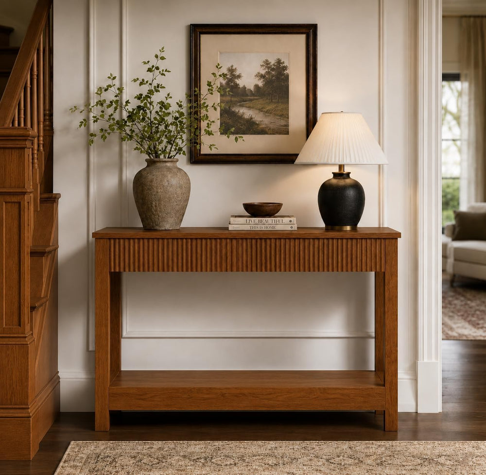 Fluted Entryway Table with 2 Drawers, 47" Console Table for Entryway, Wo...