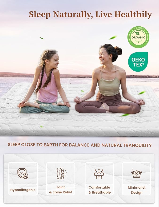 ZonLi Japanese Floor Mattress Futon Mattress Twin Size, Thicken Roll Up Tatami Mat w/ 100% Cotton Washable Cover, Portable & Foldable Floor Bed Mattress for Sleeping, Dormitory, Adult Kids, White