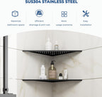 FerdY 2-Pack 10" Matte Black Recessed Corner Shower Shelf, for Tiled Bathroom Walls, 304 Stainless Steel Floating Shelf, Shower Caddy Storage Shelves, No Drilling Required, Point Triangle