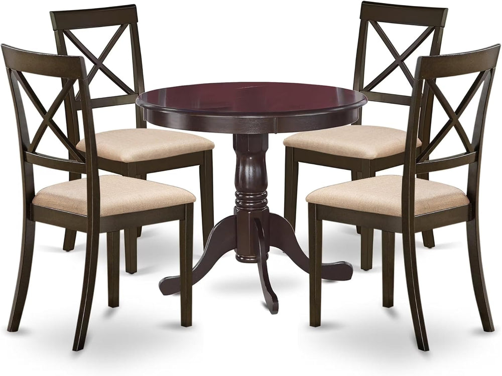 East-West Furniture ANBO5-CAP-C Wooden Dining Table Set- 4 Amazing Dining Roo...