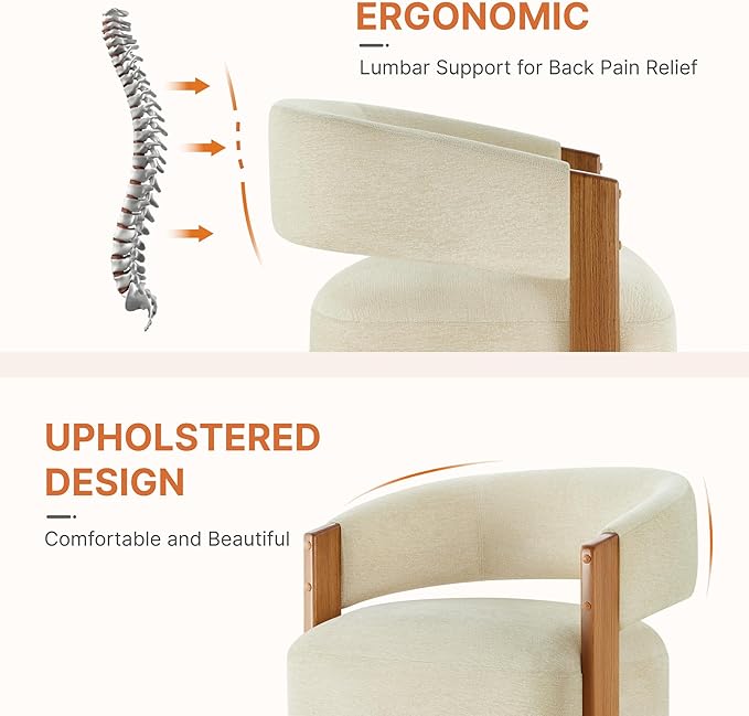 Upholstered Dining Chair Set of 1, Barrel Modern Dining Room Chair with Casters, Kitchen Side Wooden Armchair with Fabric Cushion Seat for Bedroom, Livingroom, Reading Room, Sand, 1 Box