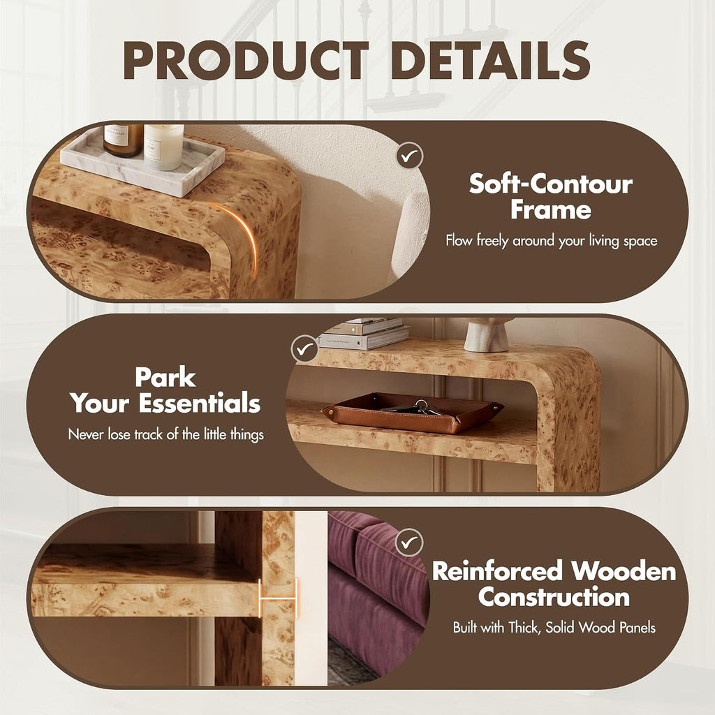 Hyfirm 51 Inch Long Rustic Burl Wooden Pattern Console Table, Farmhouse Sofa Table Behind Couch, 30” Tall Entryway Tables with Lower Shelf, Mid-Century Hallway Console for Living Room, Foyer, Cabin