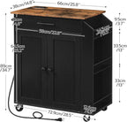 HOOBRO Kitchen Island with Power Outlet, Storage Island with Spice Rack and Drawer, Rolling Kitchen Cart on Wheels, for Home, Dining Room, Rustic Brown and Black