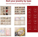 BOOVO Jewelry Box For women, 6 Layer Large Jewelry Organizer With Mirror, Multi-Function Storage Box With Lock, Accessory Holder With 5 Drawers, For Earrings Necklace Ring Bracelet (White)