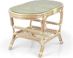 Pelangi Oval Coffee Table Natural Color with Glass Top Natural Rattan Wicker ECO Handmade Design