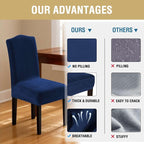H.VERSAILTEX Velvet Dining Chair Covers Stretch Chair Covers for Dining Room Set of 2 Parson Chair Slipcovers Chair Protectors Covers Dining, Soft Thick Solid Velvet Fabric Washable, Navy