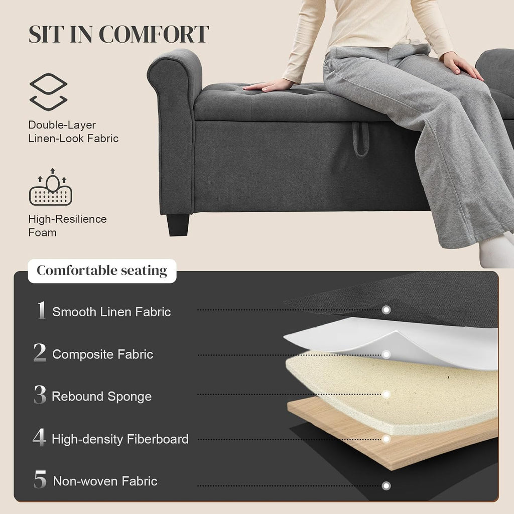 49" End of Bed Storage Bench for Bedroom, Upholstered Storage Ottoman | Easy Assembly with Instructions, Pet Friendly, Polyester Fabric Ottoman Bench for Bedroom, Living Room, Window, Entryway