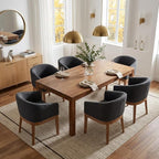 Dining Chairs Set of 6 Mid-Century Modern Dining Chairs, Linen Upholstered Kitchen Dining Room Chairs, Curved Backrest Dining Chair with Wood Legs, Charcoal